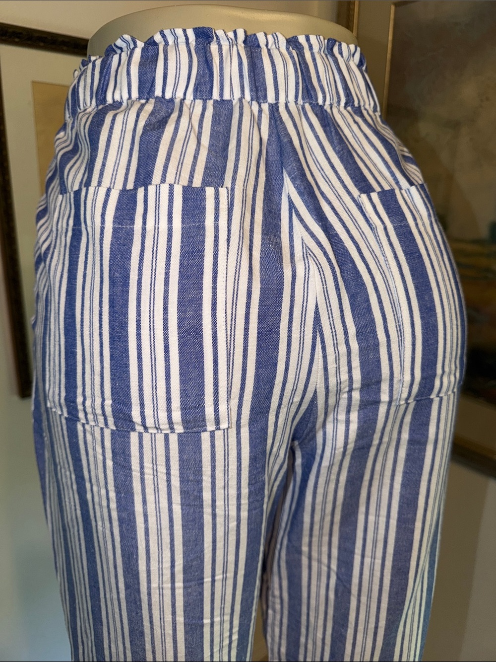 NWOT LOFT Blue & White Striped Linen Drawstring Pants w/Pockets - Picture 14 of 15
